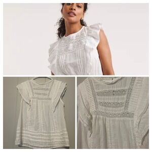 KUT From The Kloth White Ruffle Sleeve Lace Trim Tank Top Blouse